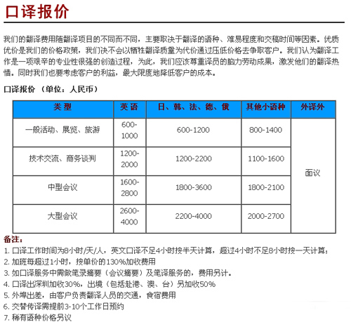 深圳市华博译翻译有限公司口译报价。