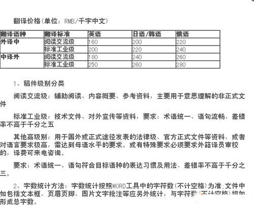 深圳市精译翻译有限公司笔译报价