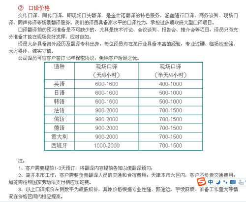 天津金仕诺翻译服务有限公司笔译，口译，听译及同传报价