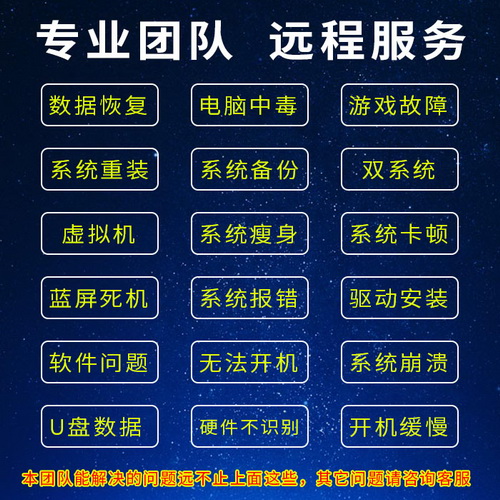 远程电脑维修 黑蓝屏疑难杂症 异常乱码弹窗 病毒卡机寄