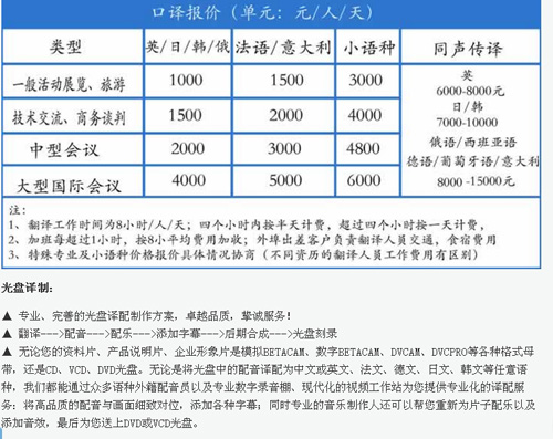 北京百译全翻译有限公司笔译，口译，听译及同传价格